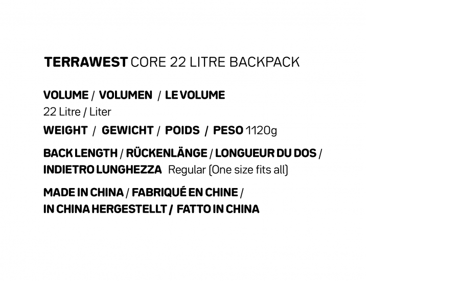 Terrawest Core 22 Litre Backpack Technical Specifications