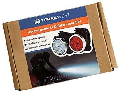 TerraWest Rechargeable LED Bike Lights & Saddle Cushion Seat Cover Set